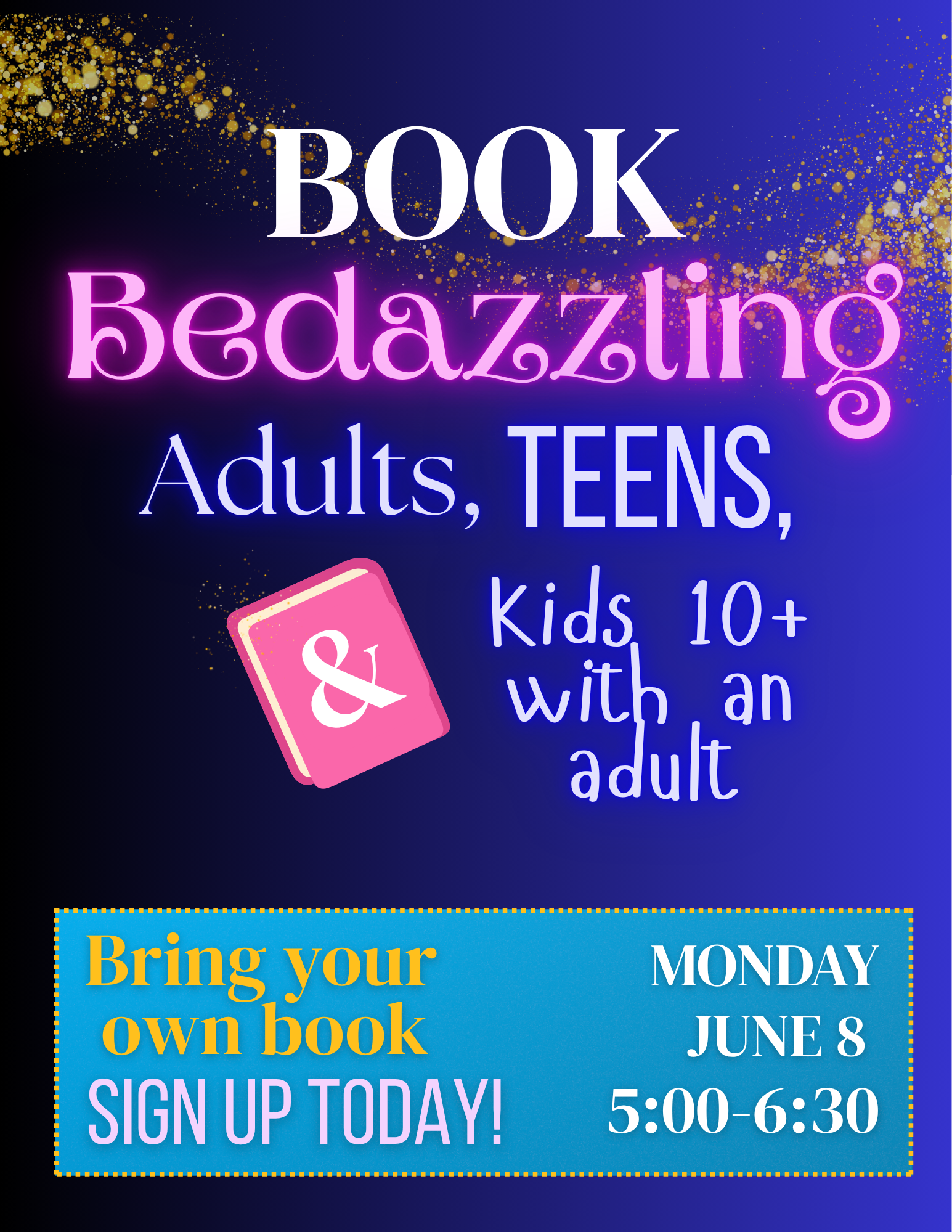Book Bedazzling fire, June 8th at 5pm