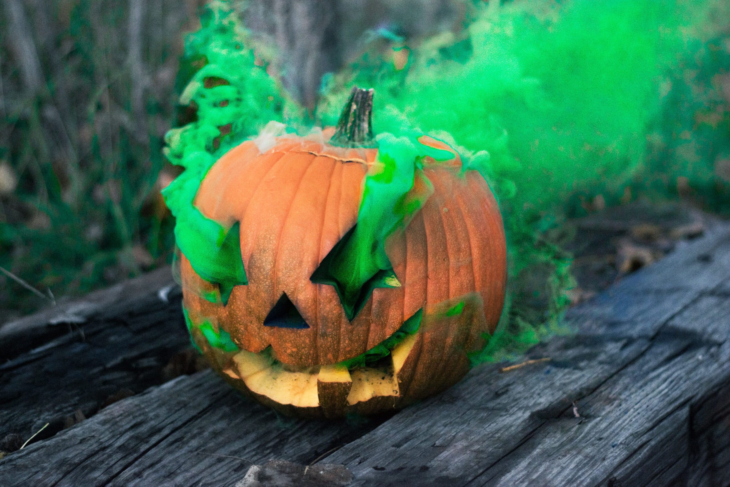 Jack-o'-lantern with green smoke
