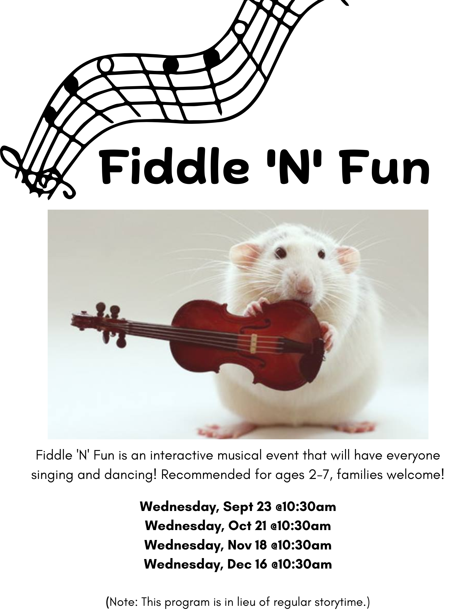 Fiddle N' Fun, white mouse playing fiddle