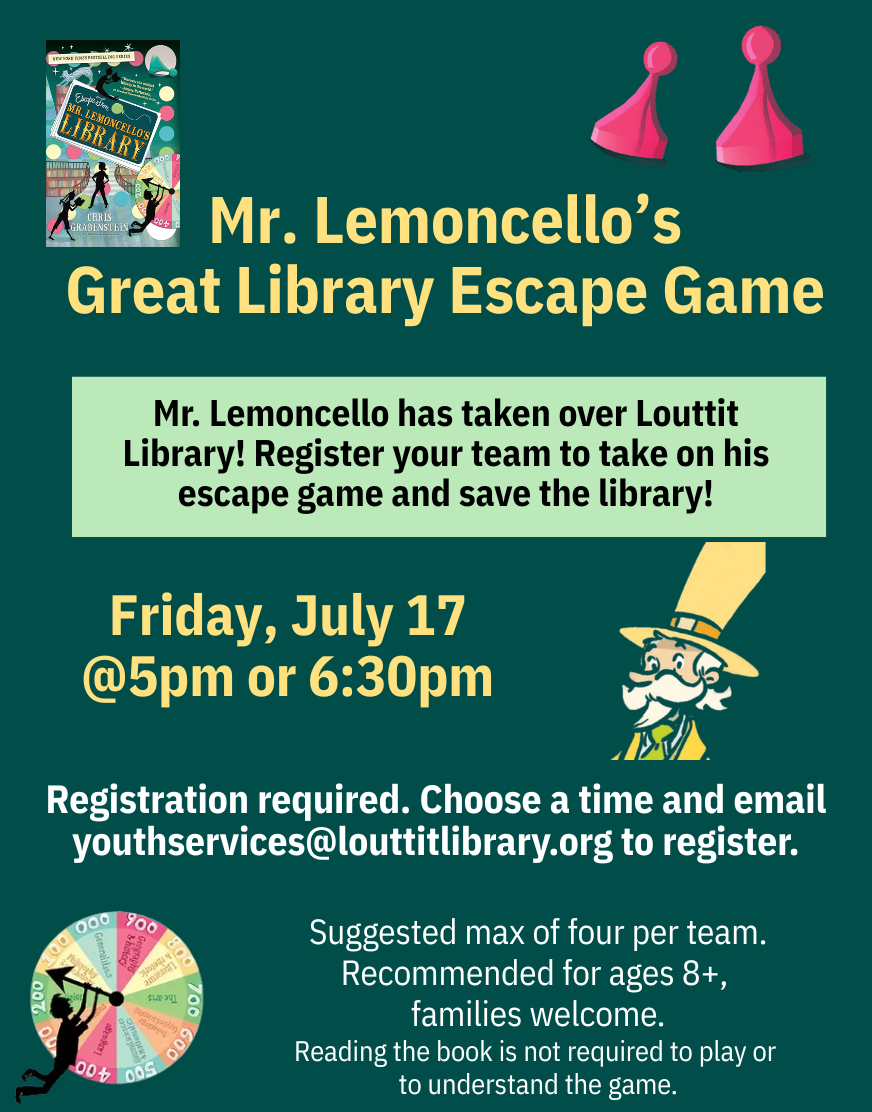 Escape Room flier, Mr. Lemoncello's Library 