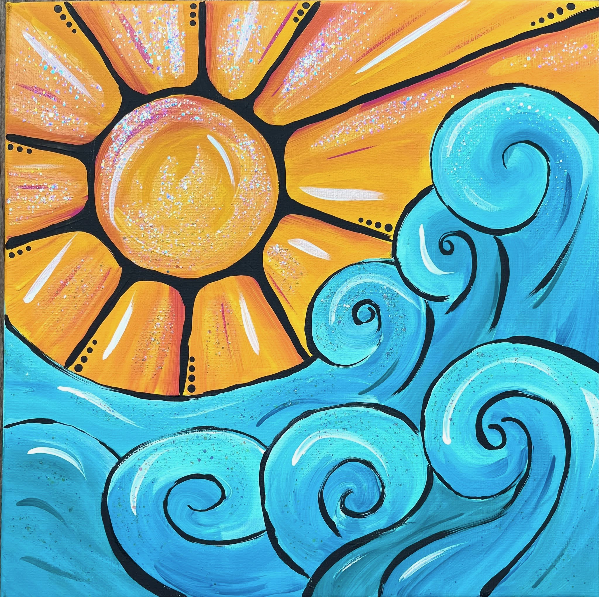 Sun with ocean waves painting
