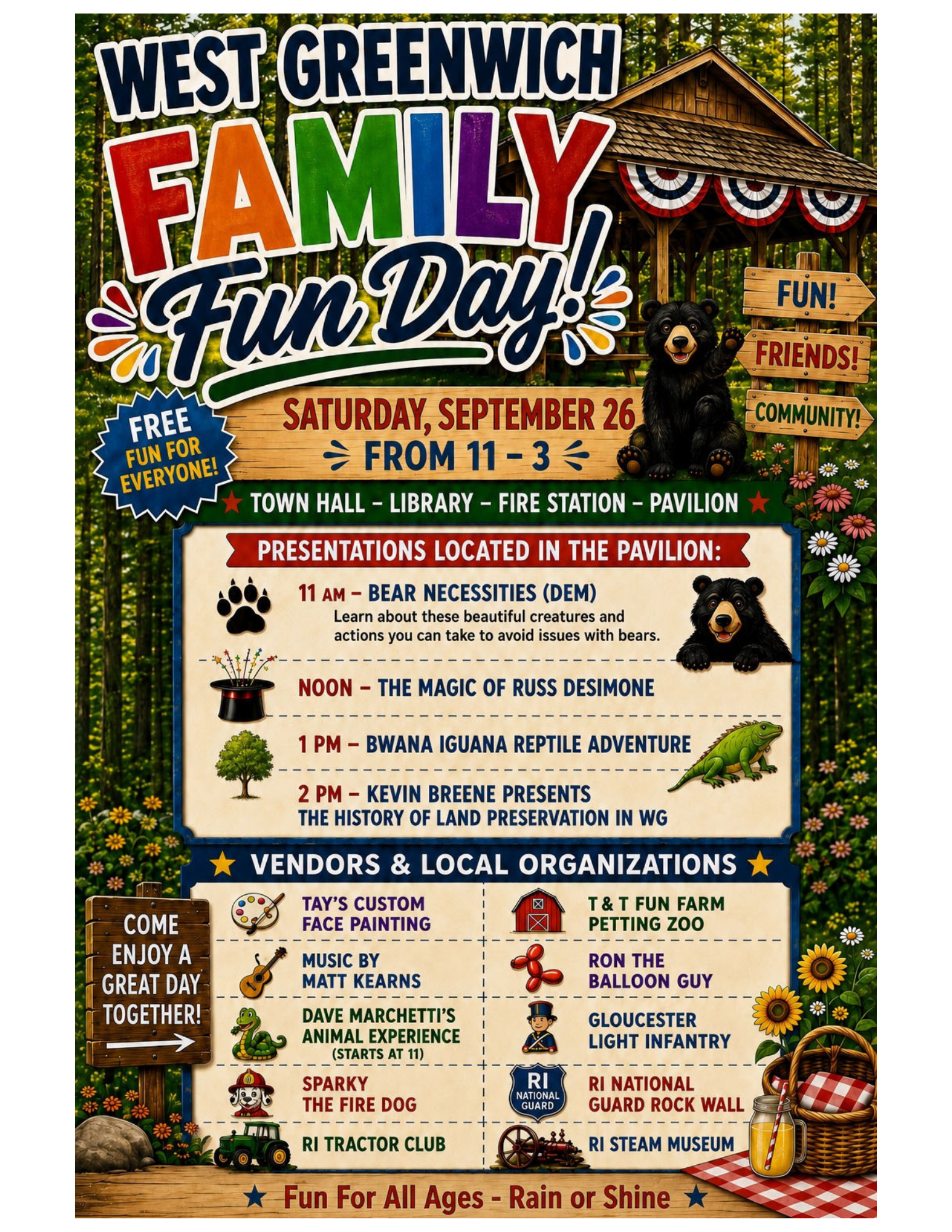 West Greenwich Family Fun Day flier, Saturday September 26th 11am-3pm