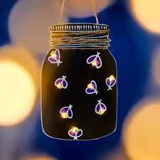 Firefly fingerpainting, black jar with glowing fireflies