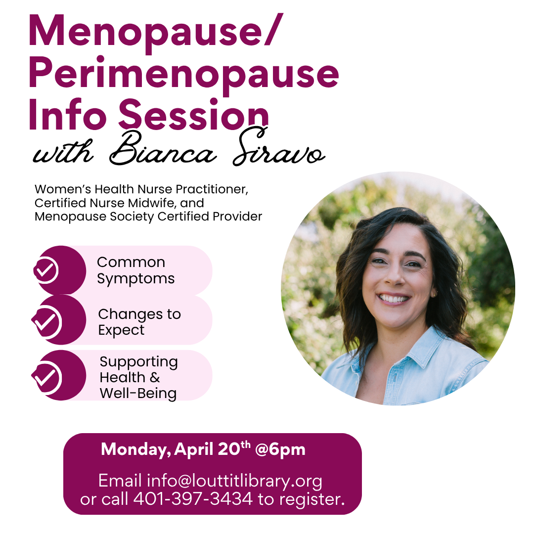 Menopause/Perimenopause flier with image of Bianca Siravo