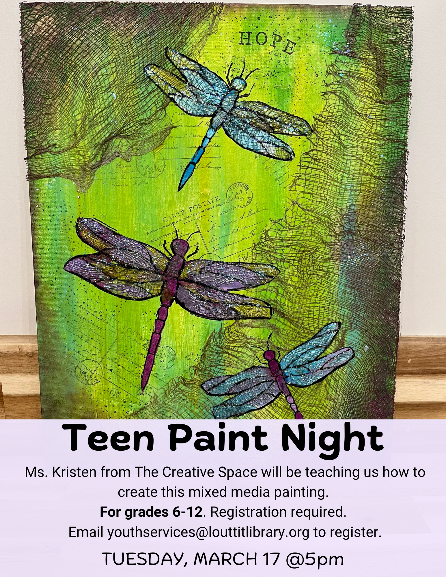 Dragonflies painted on a green background.