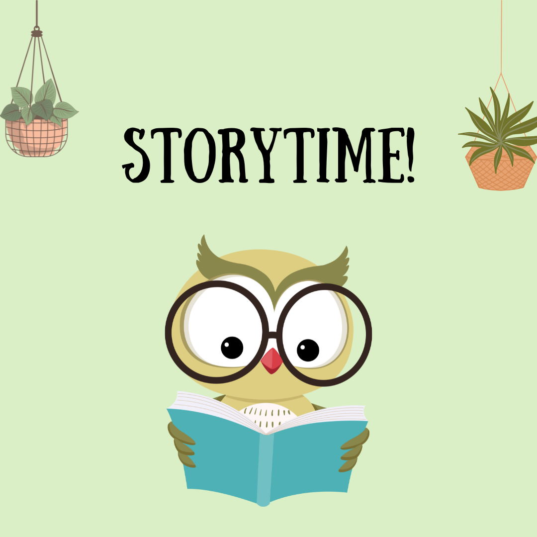 Storytime, owl with glasses reading a book
