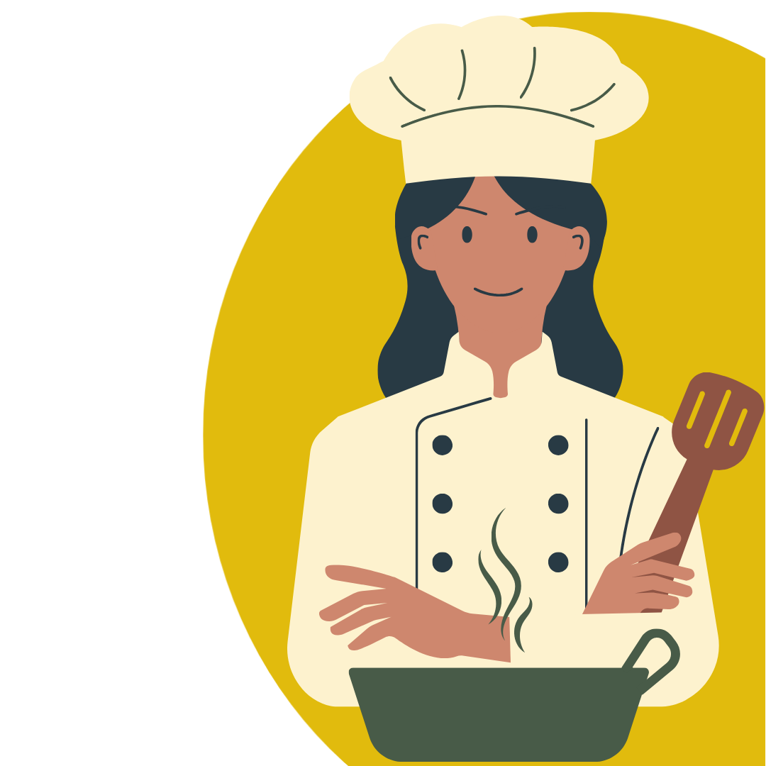 Chef with steaming pot and wooden spoon