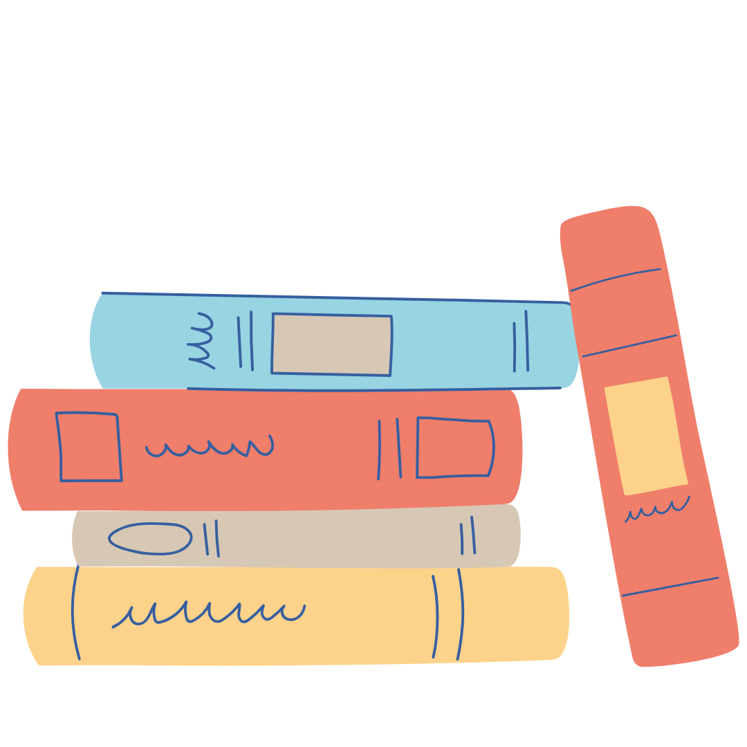 Stack of blue, red, and yellow books