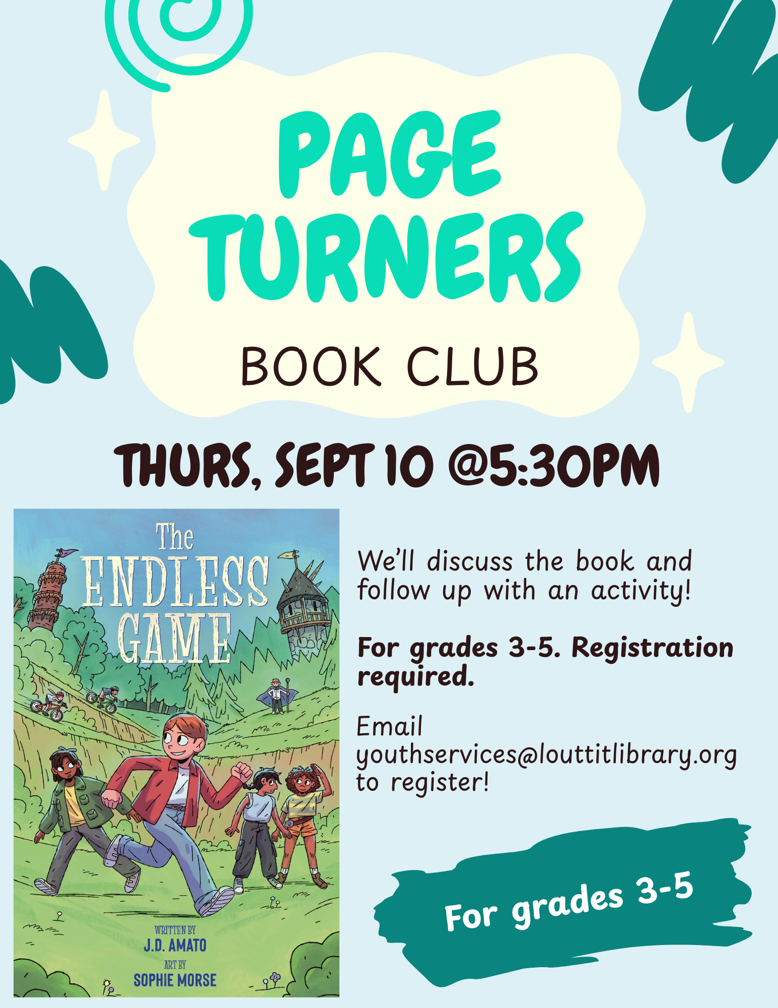Page Turners flier, The Endless Game by J.D. Amato