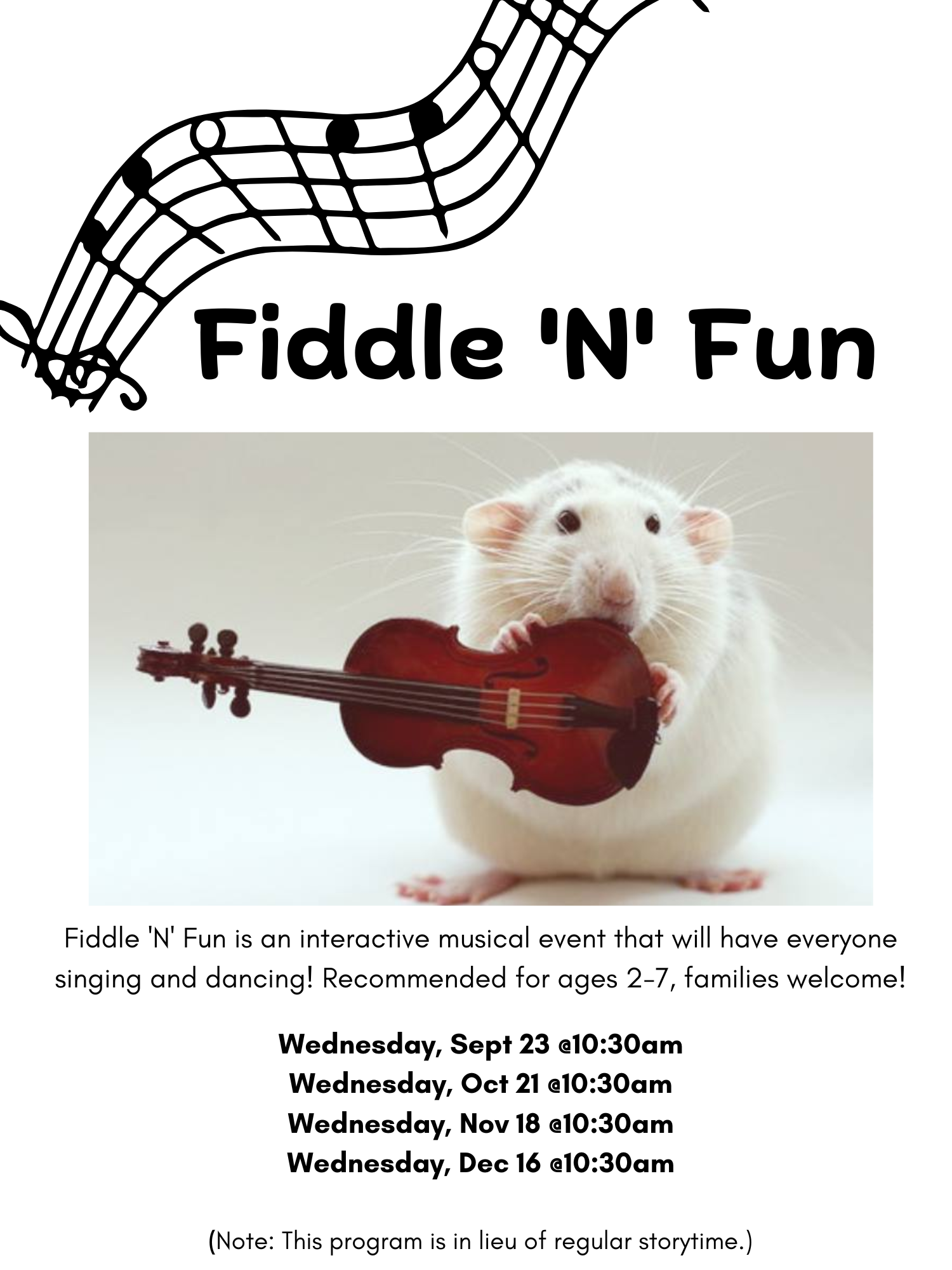 Fiddle N' Fun, white mouse playing fiddle