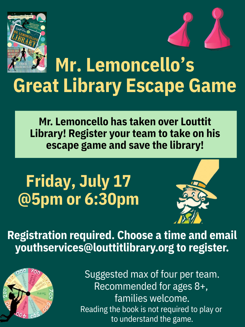 Escape Room flier, Mr. Lemoncello's Library 