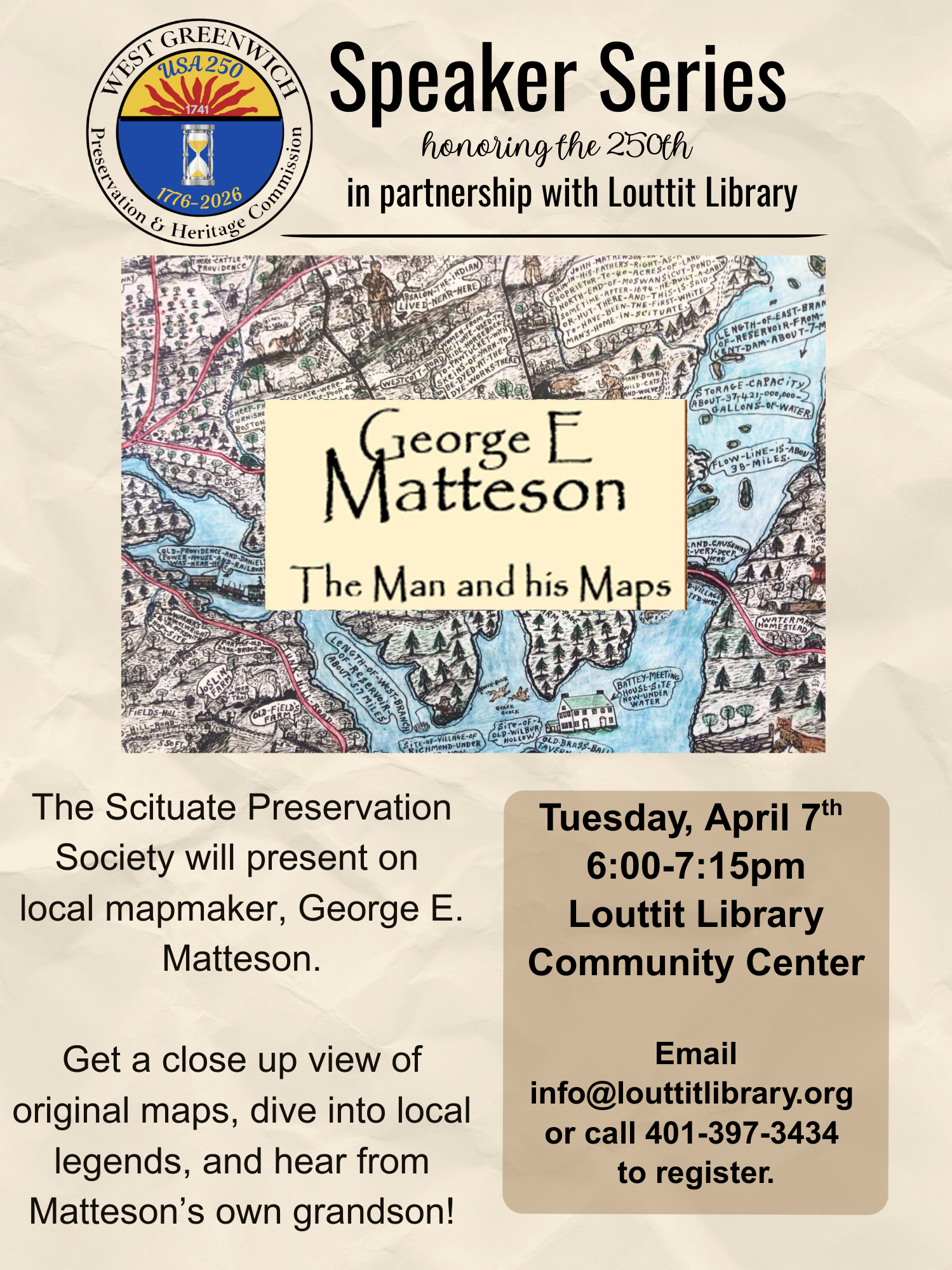 Flier with image of one of George Matteson's maps.