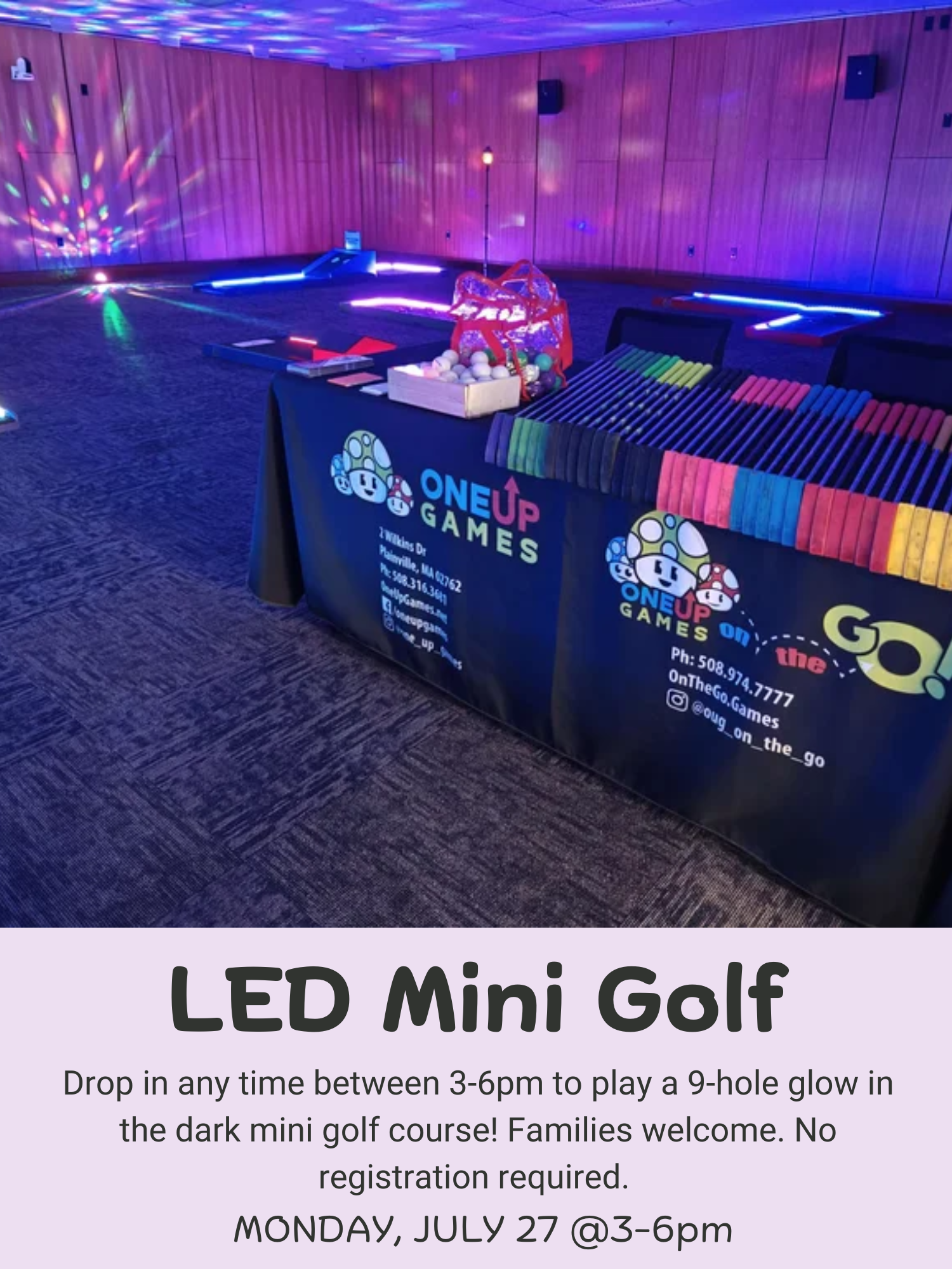LED Mini Golf flier with course photo