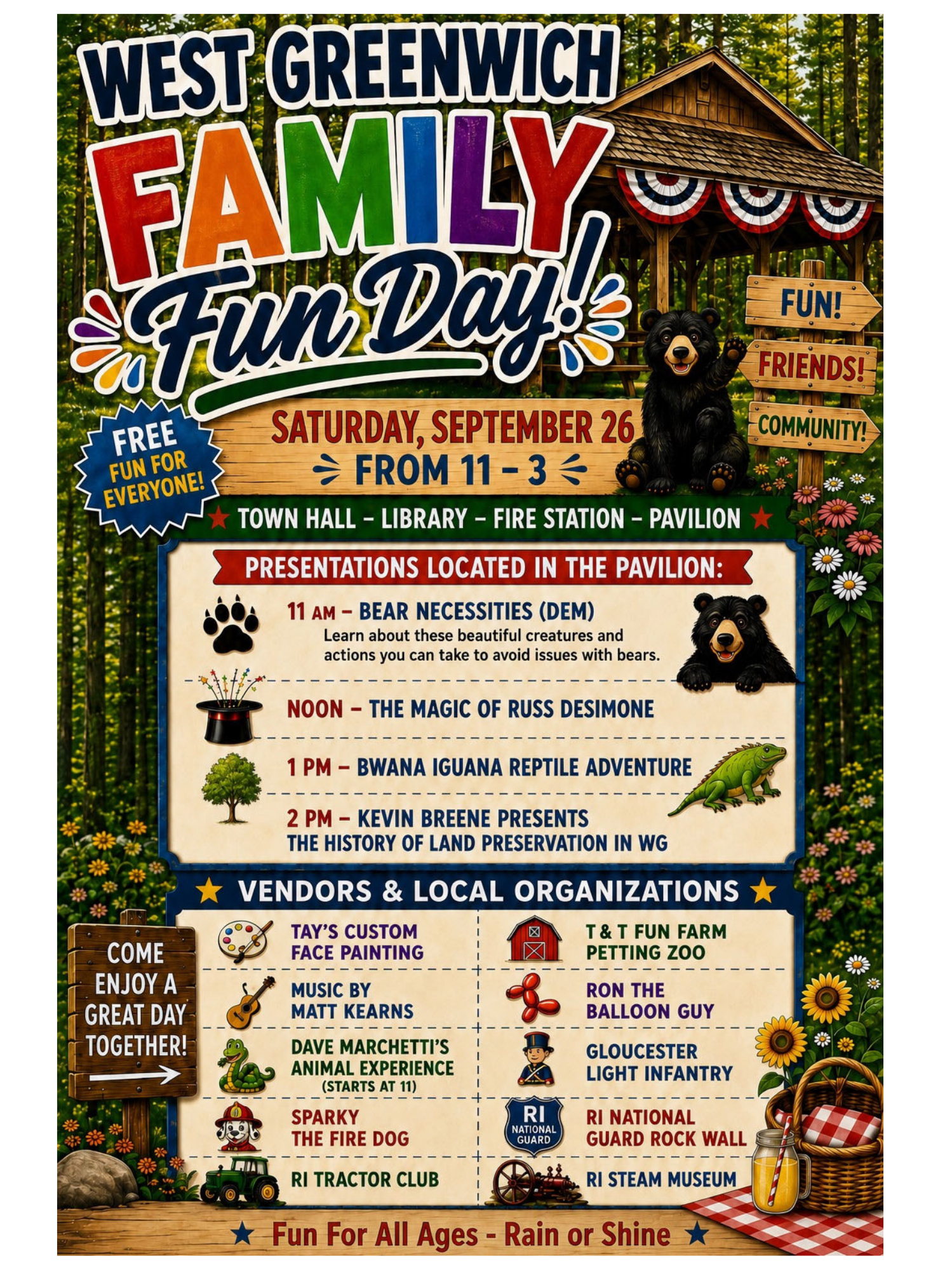 West Greenwich Family Fun Day flier, Saturday September 26th 11am-3pm