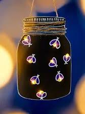 Firefly fingerpainting, black jar with glowing fireflies