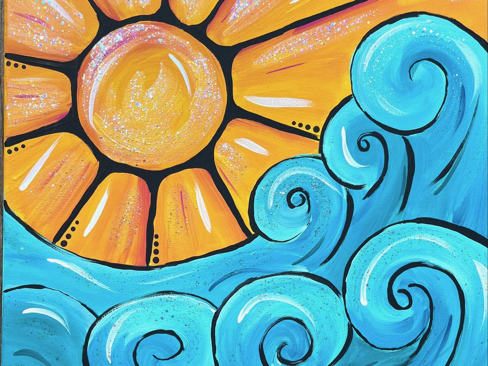 Sun with ocean waves painting