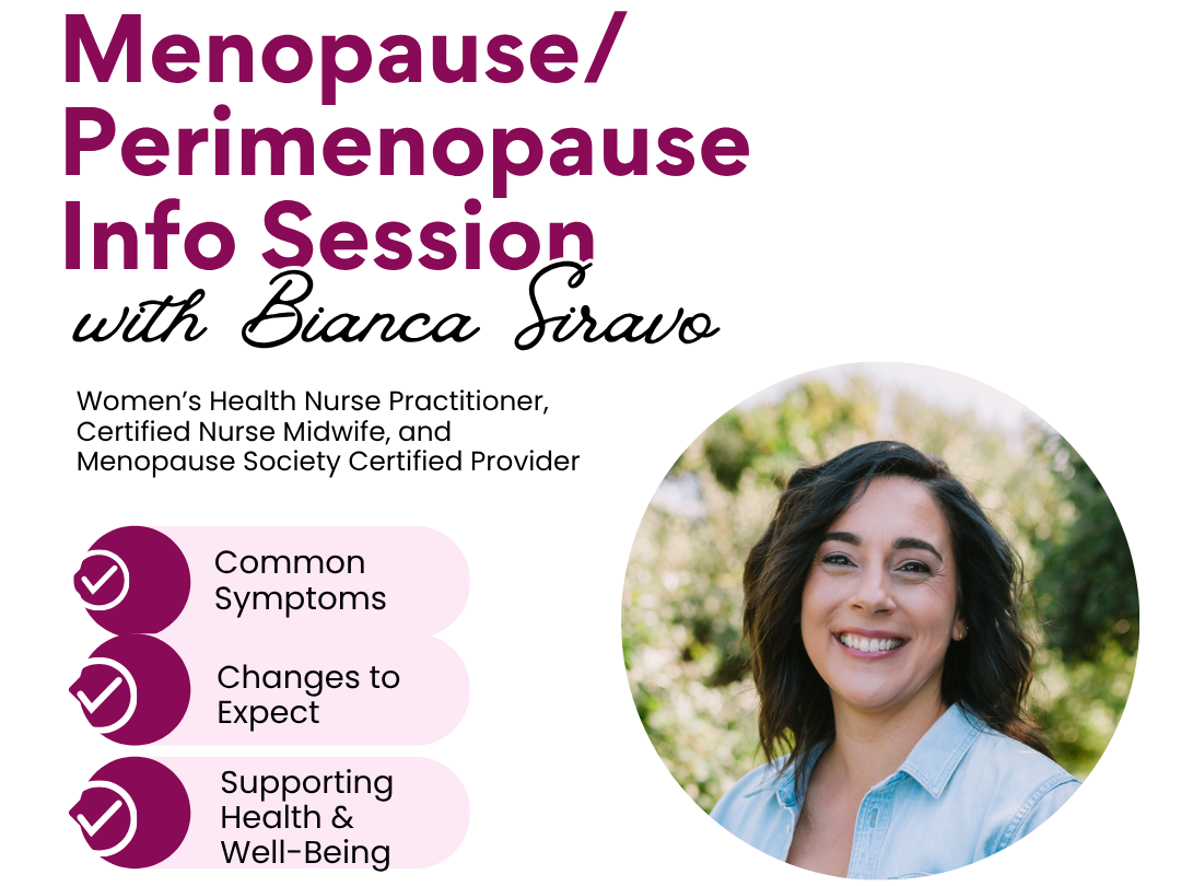 Menopause/Perimenopause flier with image of Bianca Siravo