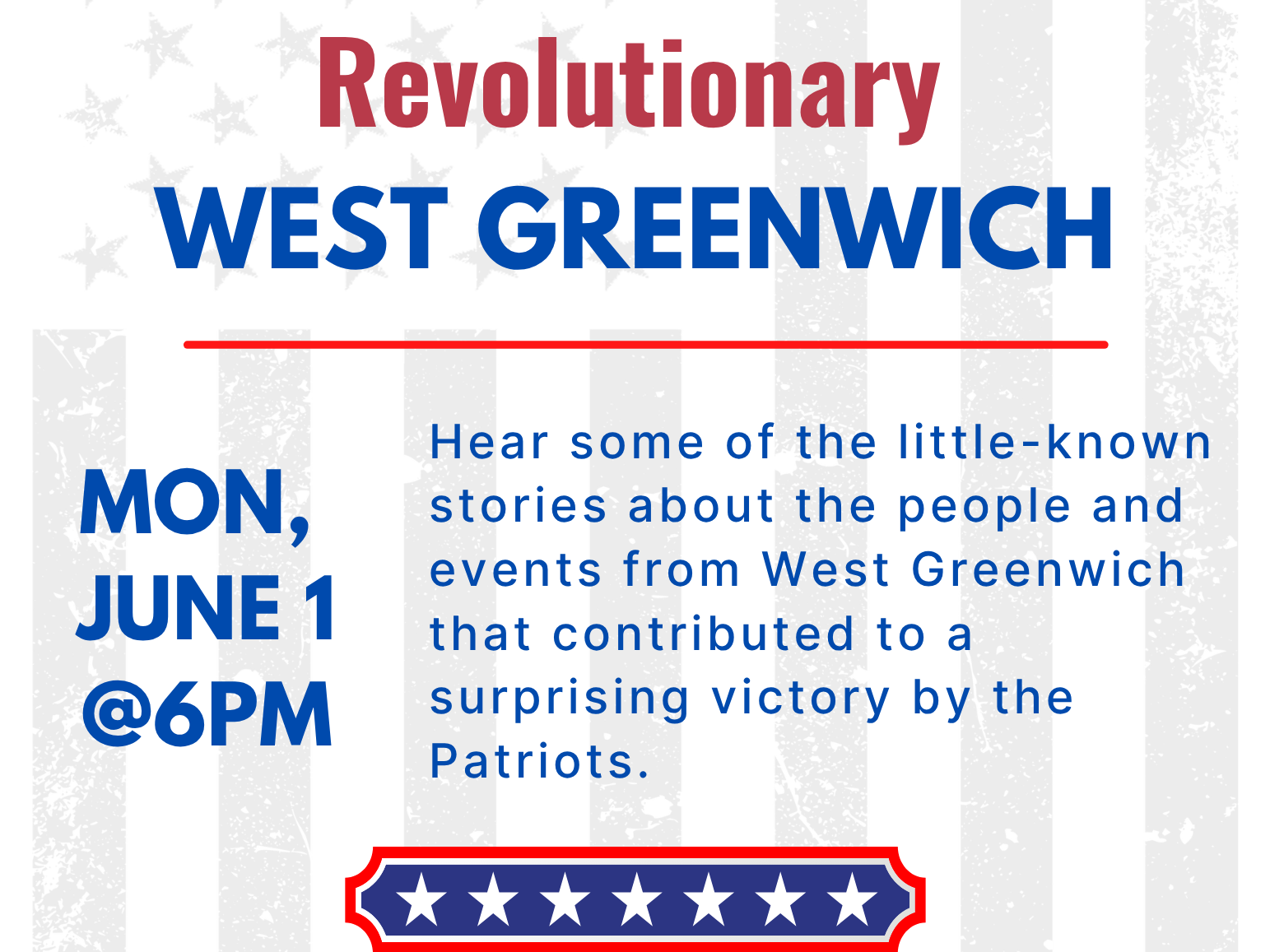 Revolutionary West Greenwich, 250th Speaker Series flier