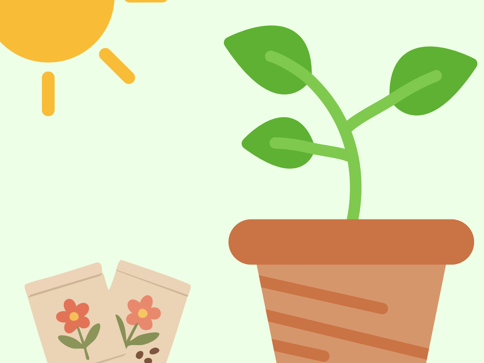 Plant lab flier with graphics of seed packets and a potted plant.