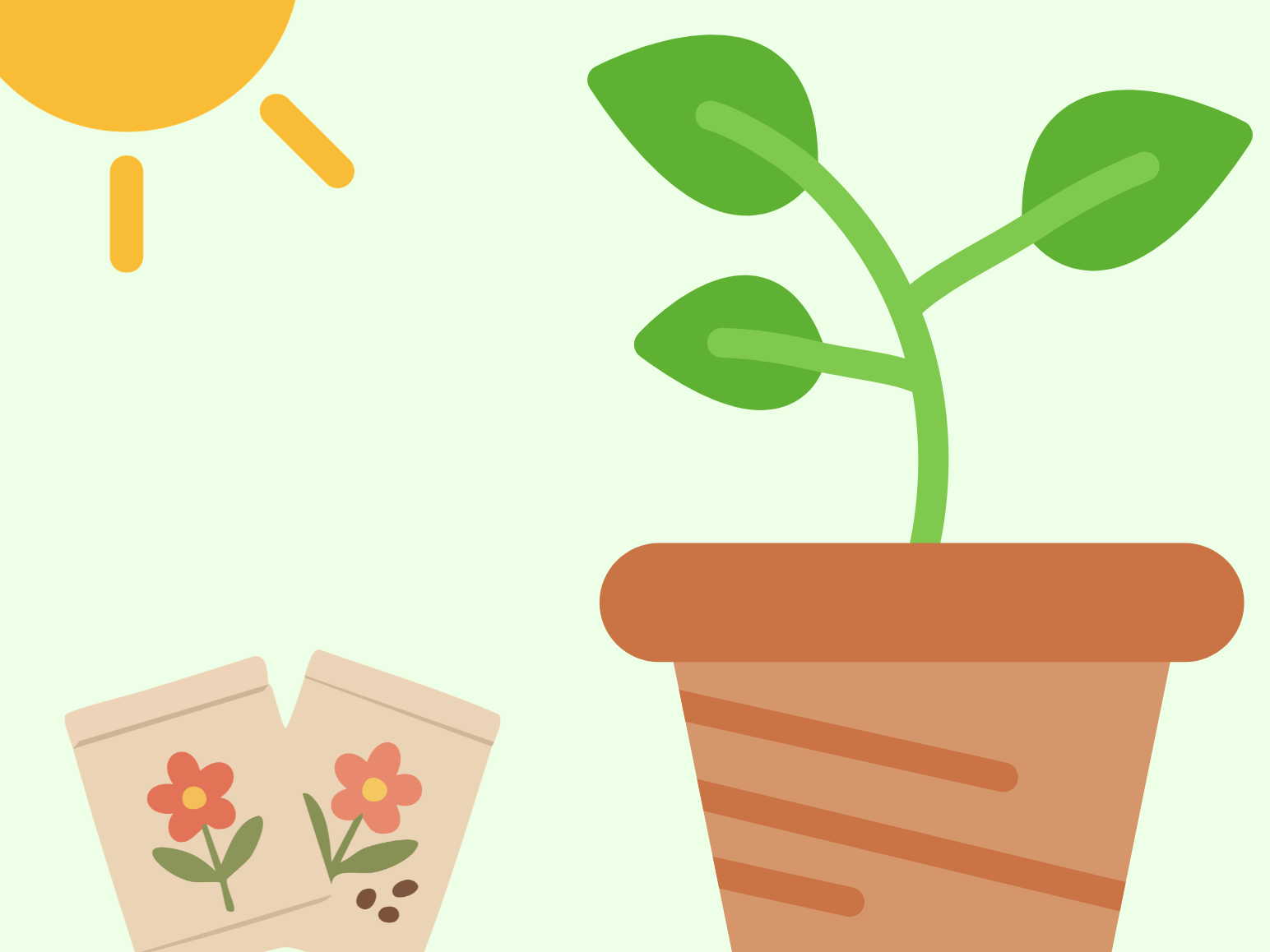 Plant lab flier with graphics of seed packets and a potted plant.