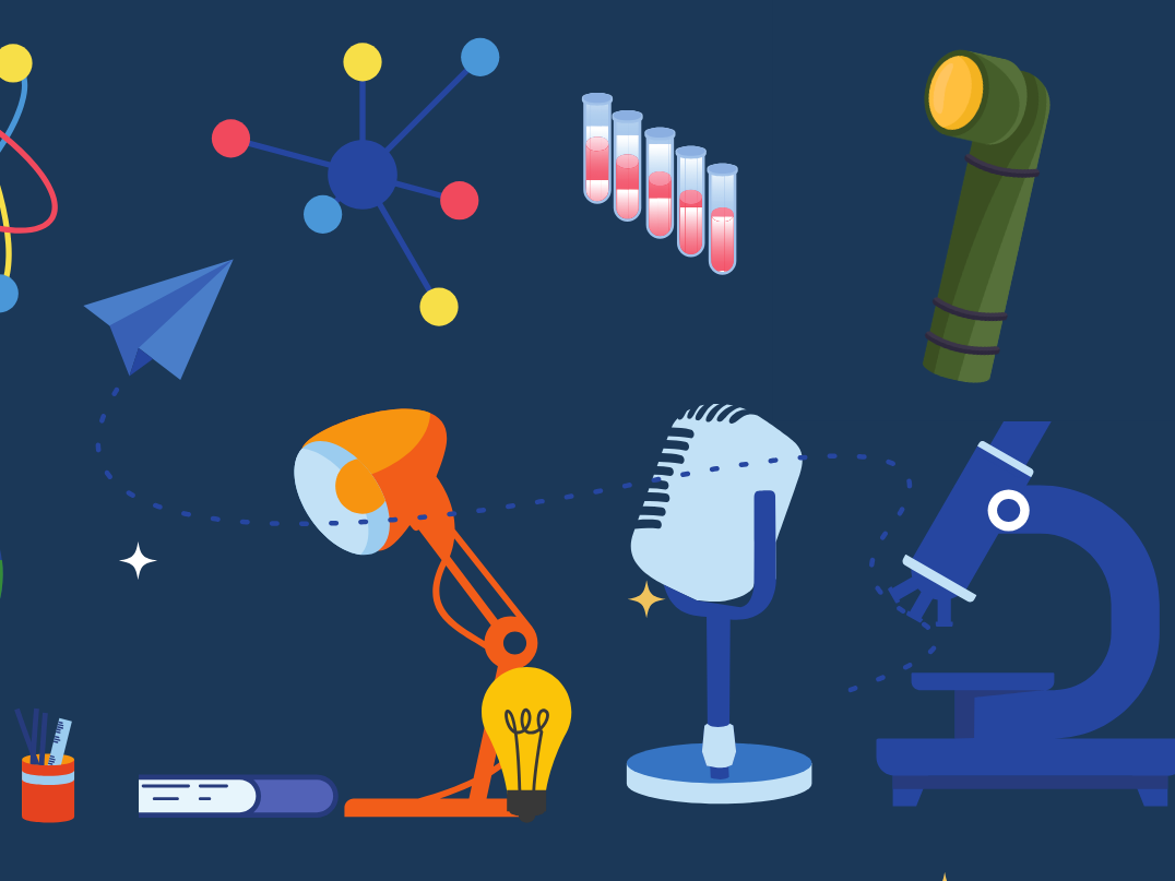 STEAM Night flier, images of periscopes and other science graphics