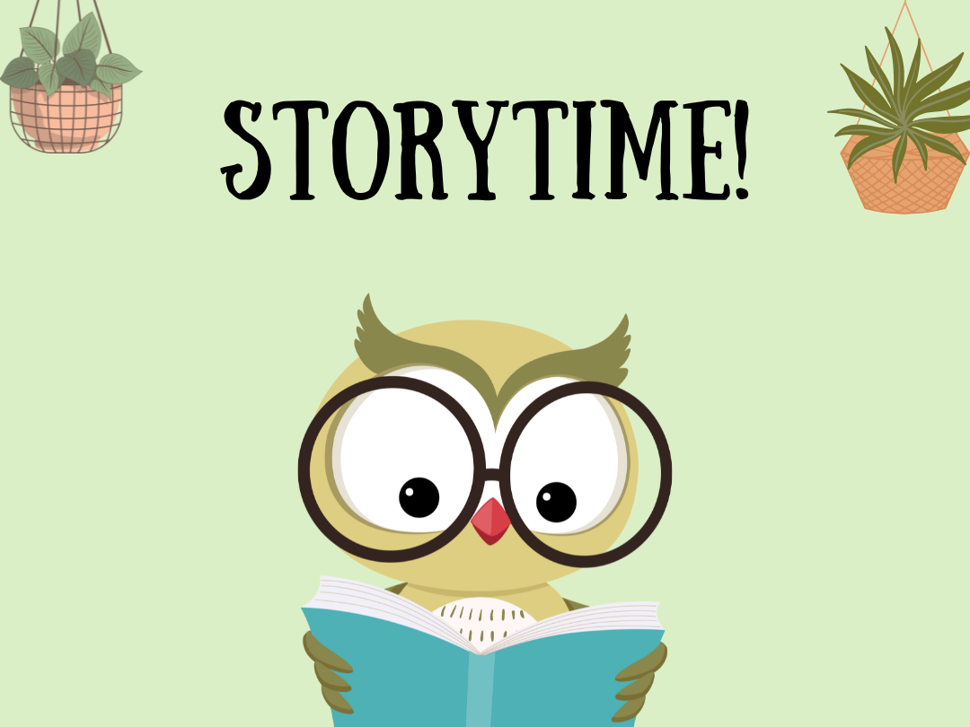 Storytime, owl with glasses reading a book