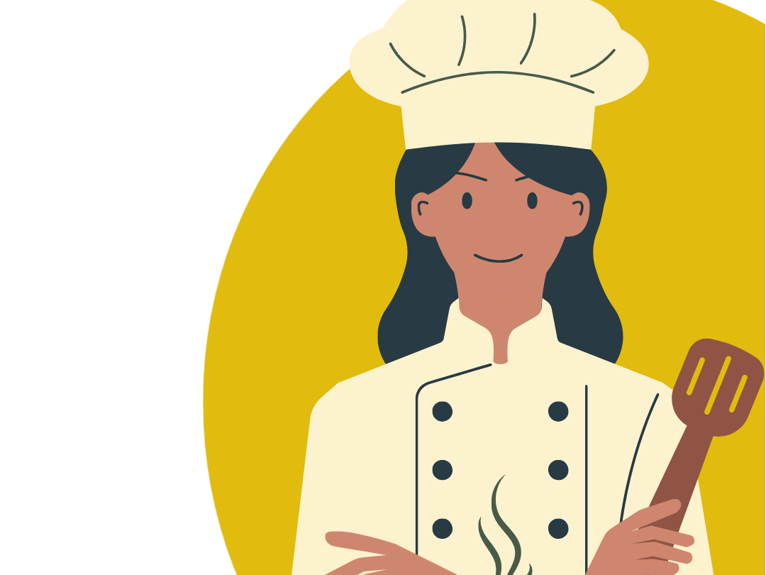 Chef with steaming pot and wooden spoon