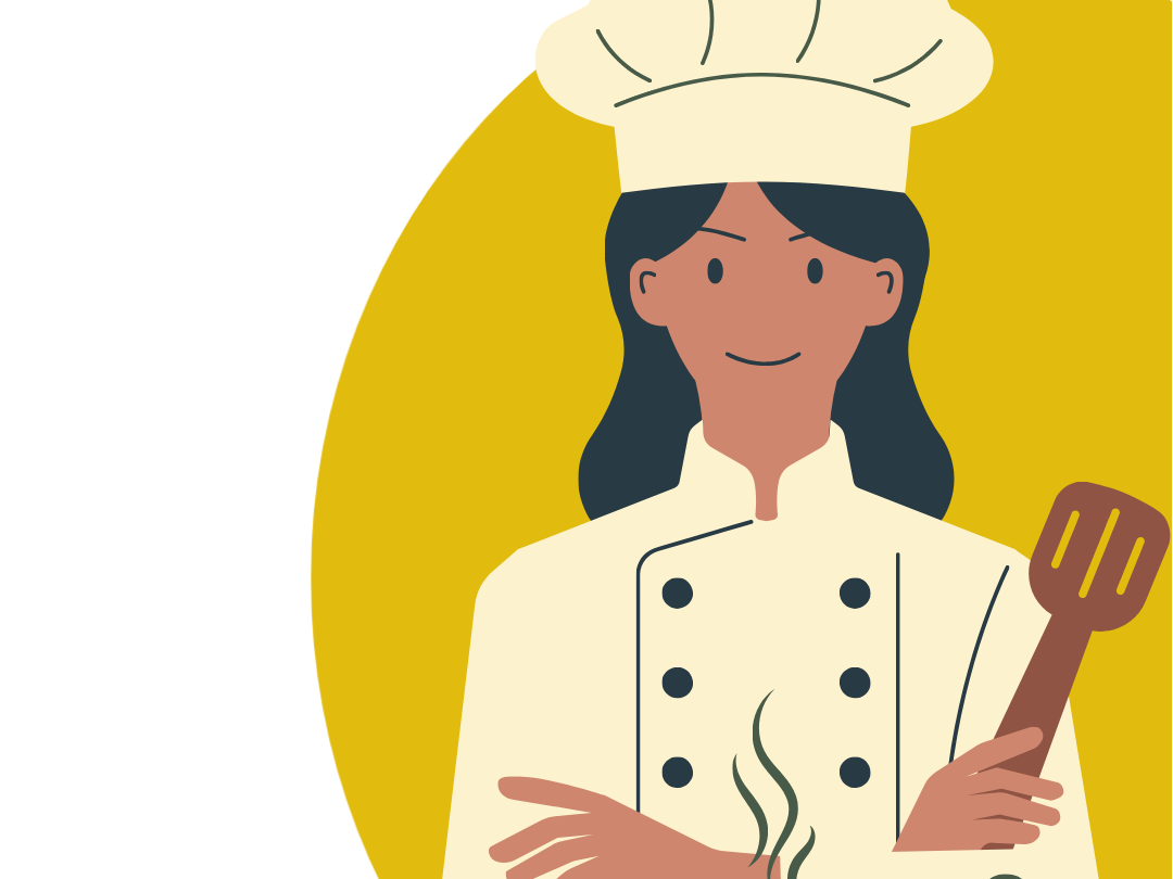 Chef with steaming pot and wooden spoon