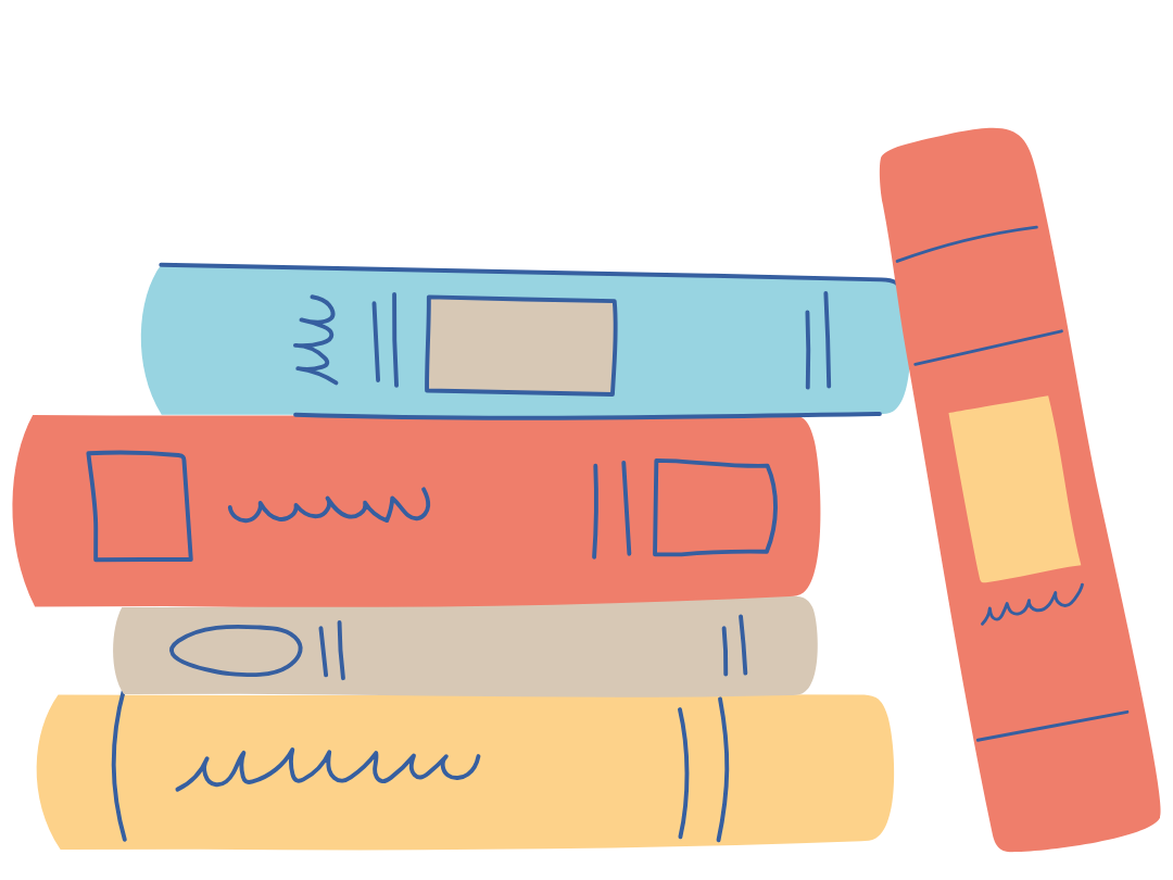Stack of red, blue, and yellow colored books