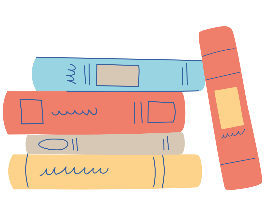 Stack of blue, red, and yellow books