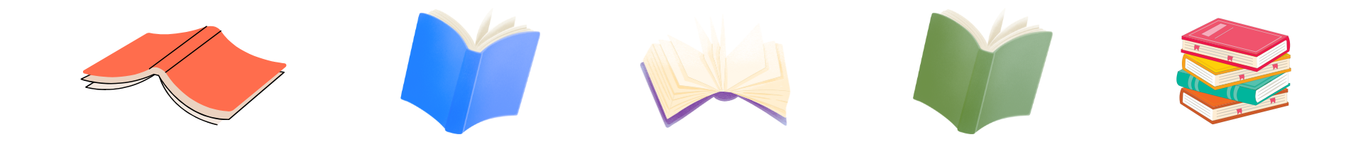 Different colored books in various positions.